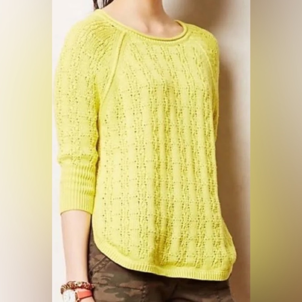 2 FOR $20Anthropologie Sparrow Neon Yellow Sweater Tunic Knit Top 100% Cotton XS - Picture 1 of 6